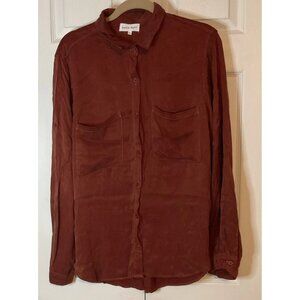 Bella Dahl Rust Red Brown Silky Button Down Long Sleeve Fall Top Blouse Size XL